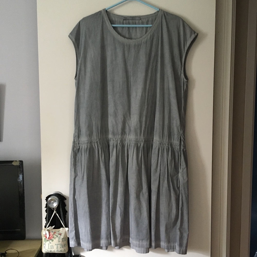 ELEMENTE CLEMENTE OSKA Stretch Cotton Artisanal Dyed Blue-Grey Dress L